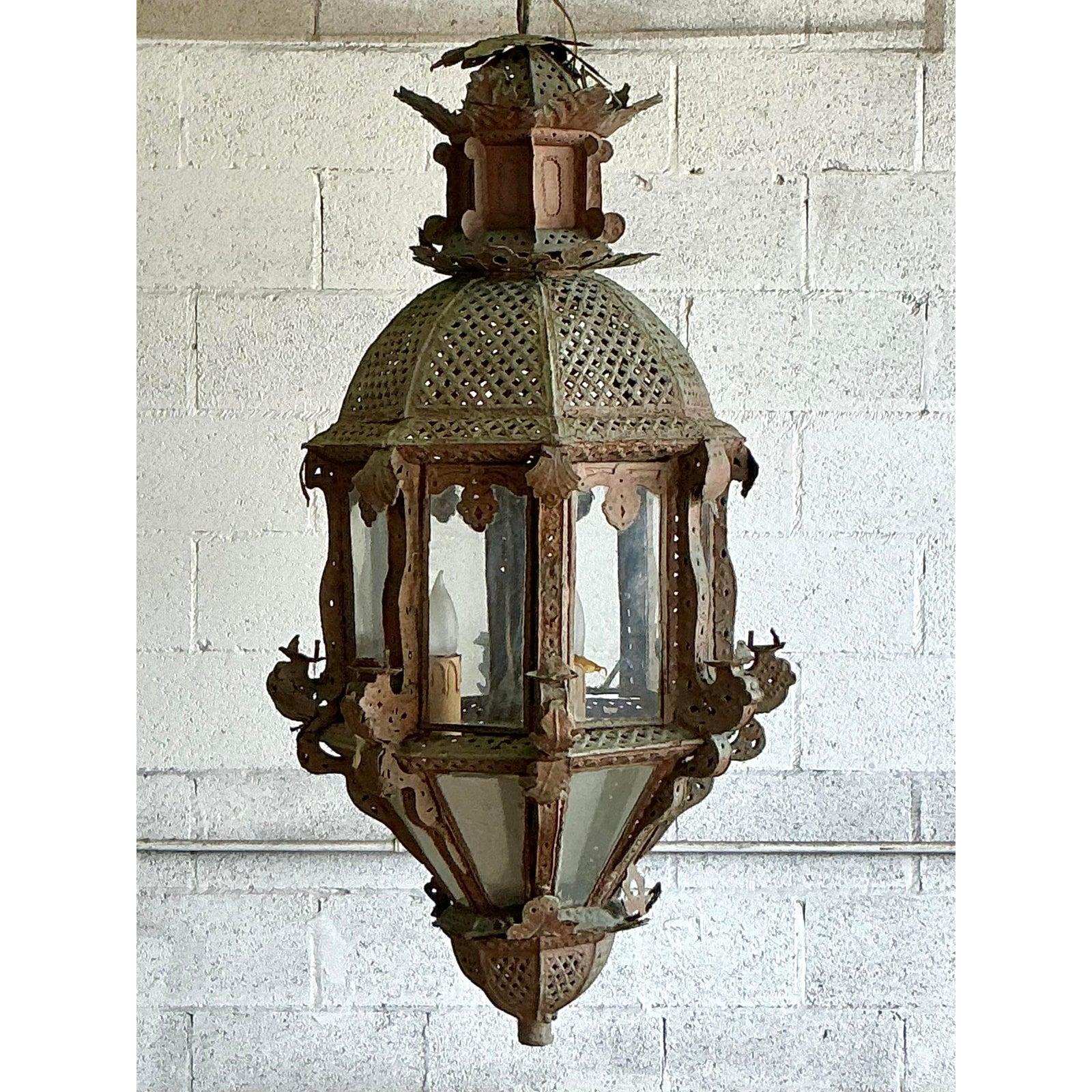 20th Century Vintage Boho Moroccan Patinated Lantern For Sale