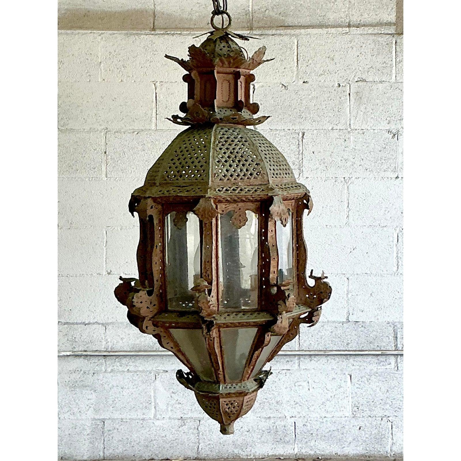 Vintage Boho Moroccan Patinated Lantern For Sale 1