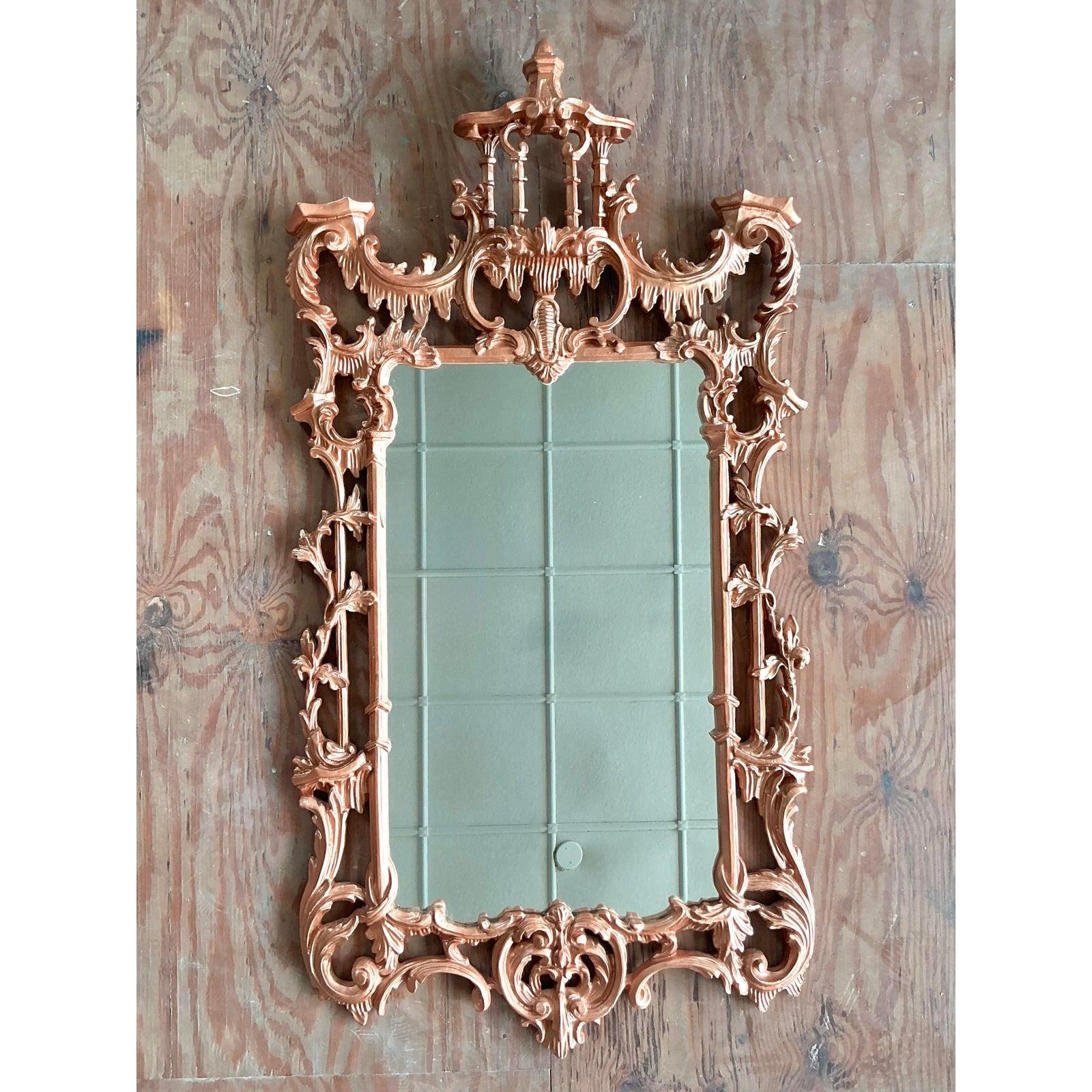 Vintage Regency Kupfer Finish Pagode Spiegel (Hollywood Regency) im Angebot