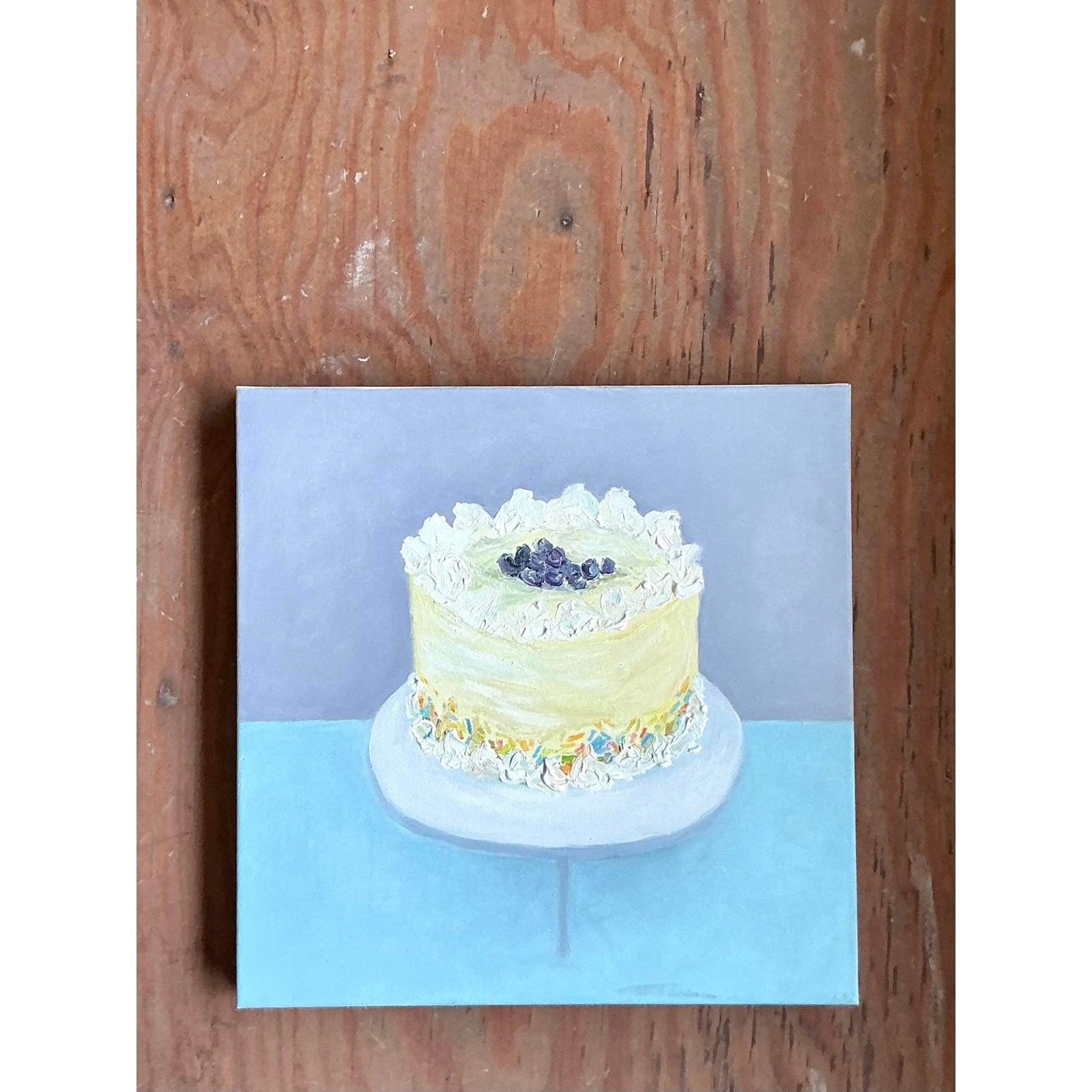Vintage Boho Original Ölgemälde von Kuchen (amerikanisch) im Angebot