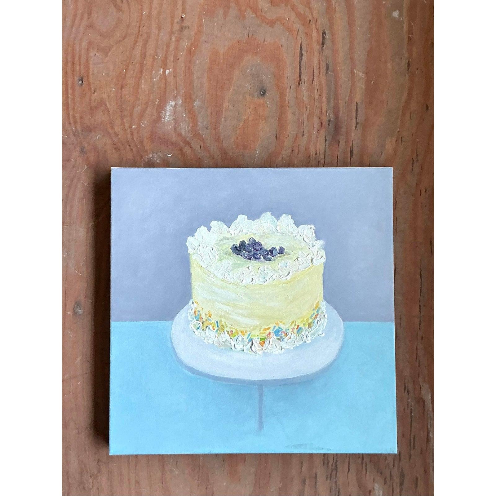 Vintage Boho Original Ölgemälde von Kuchen im Zustand „Gut“ im Angebot in West Palm Beach, FL