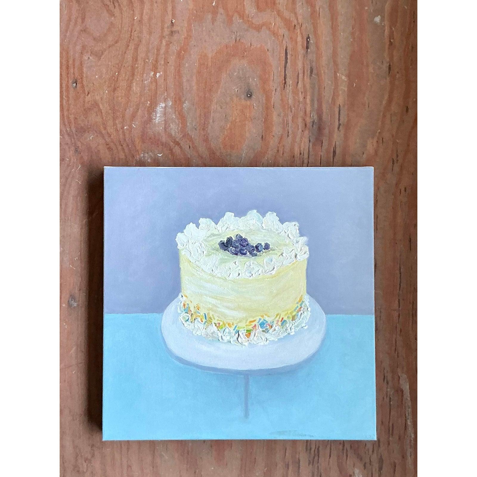 Vintage Boho Original Ölgemälde von Kuchen (21. Jahrhundert und zeitgenössisch) im Angebot
