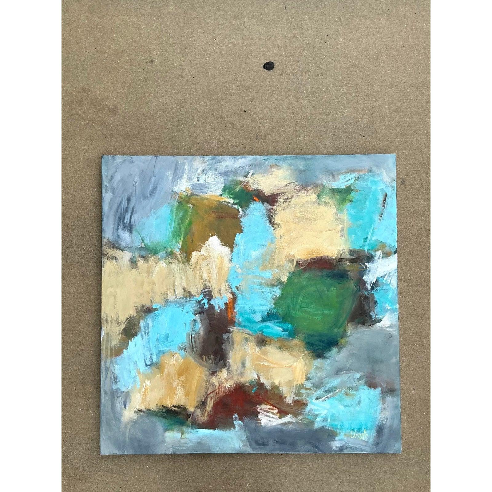 Dieses großformatige abstrakte Gemälde ist ein wahrhaft fesselndes Original-Kunstwerk, das von ausdrucksstarker Energie und raffinierten Farben lebt. Die Künstlerin setzt dynamische, gestische Pinselstriche ein, um Schichten mit reichhaltiger Textur