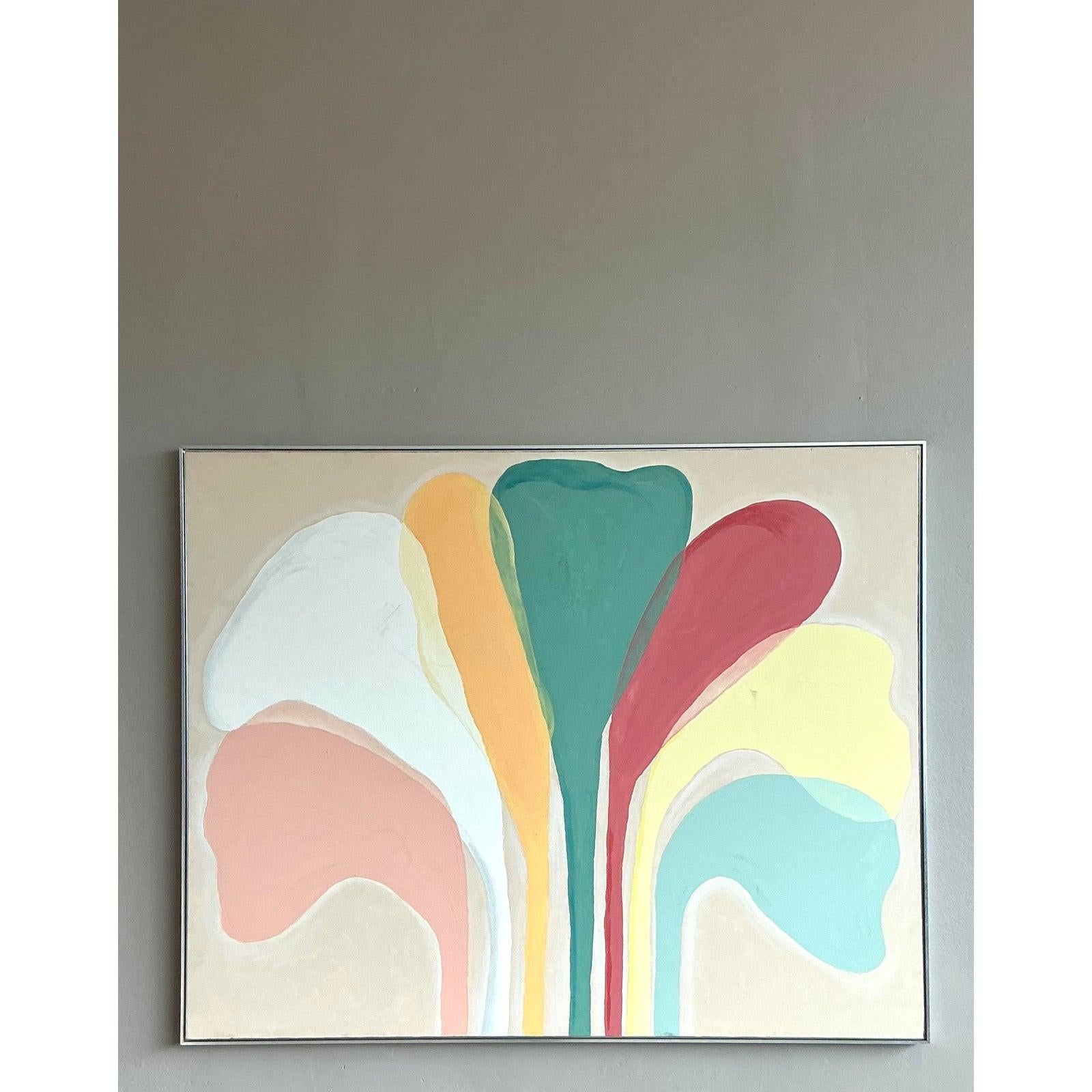 Vintage Boho Monumental Original Ölgemälde auf Leinwand im Zustand „Gut“ im Angebot in West Palm Beach, FL
