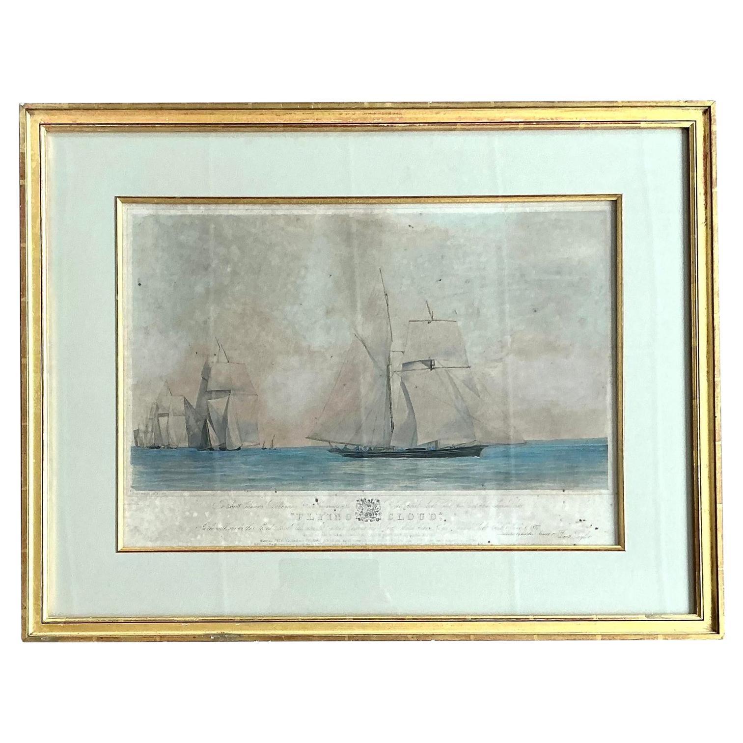 Vintage Boho Hand gefärbt nautischen Druck im Angebot