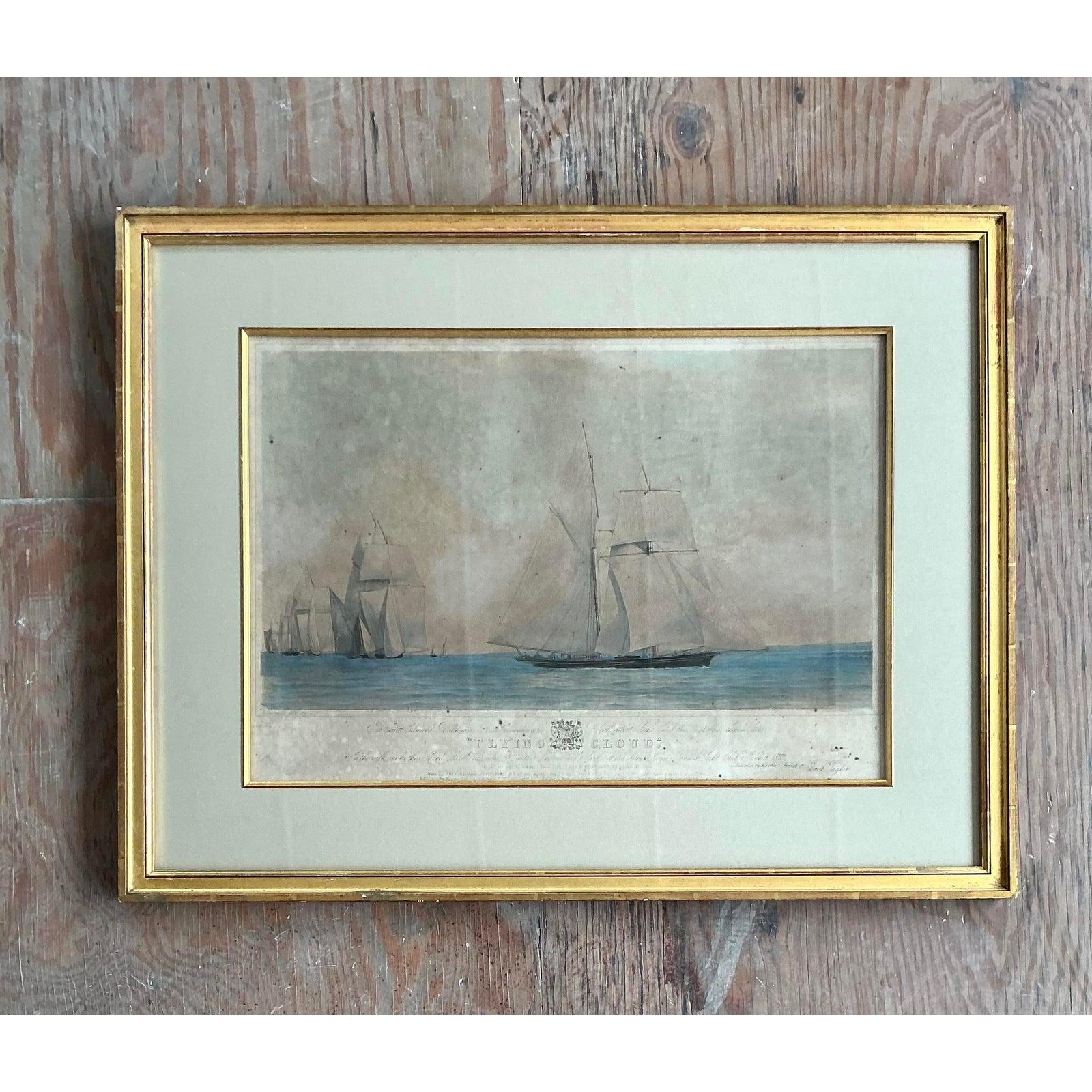 Vintage Boho Hand gefärbt nautischen Druck (amerikanisch) im Angebot