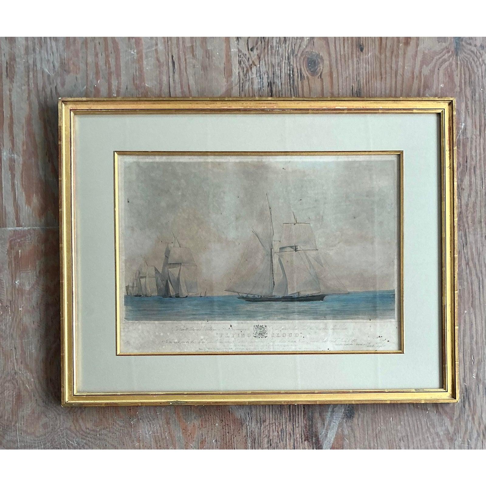 Vintage Boho Hand gefärbt nautischen Druck im Zustand „Gut“ im Angebot in West Palm Beach, FL