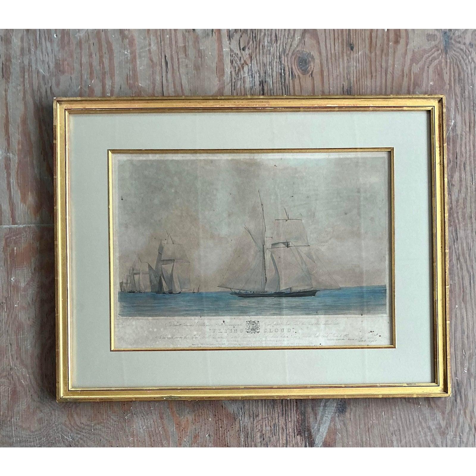 Vintage Boho Hand gefärbt nautischen Druck (20. Jahrhundert) im Angebot