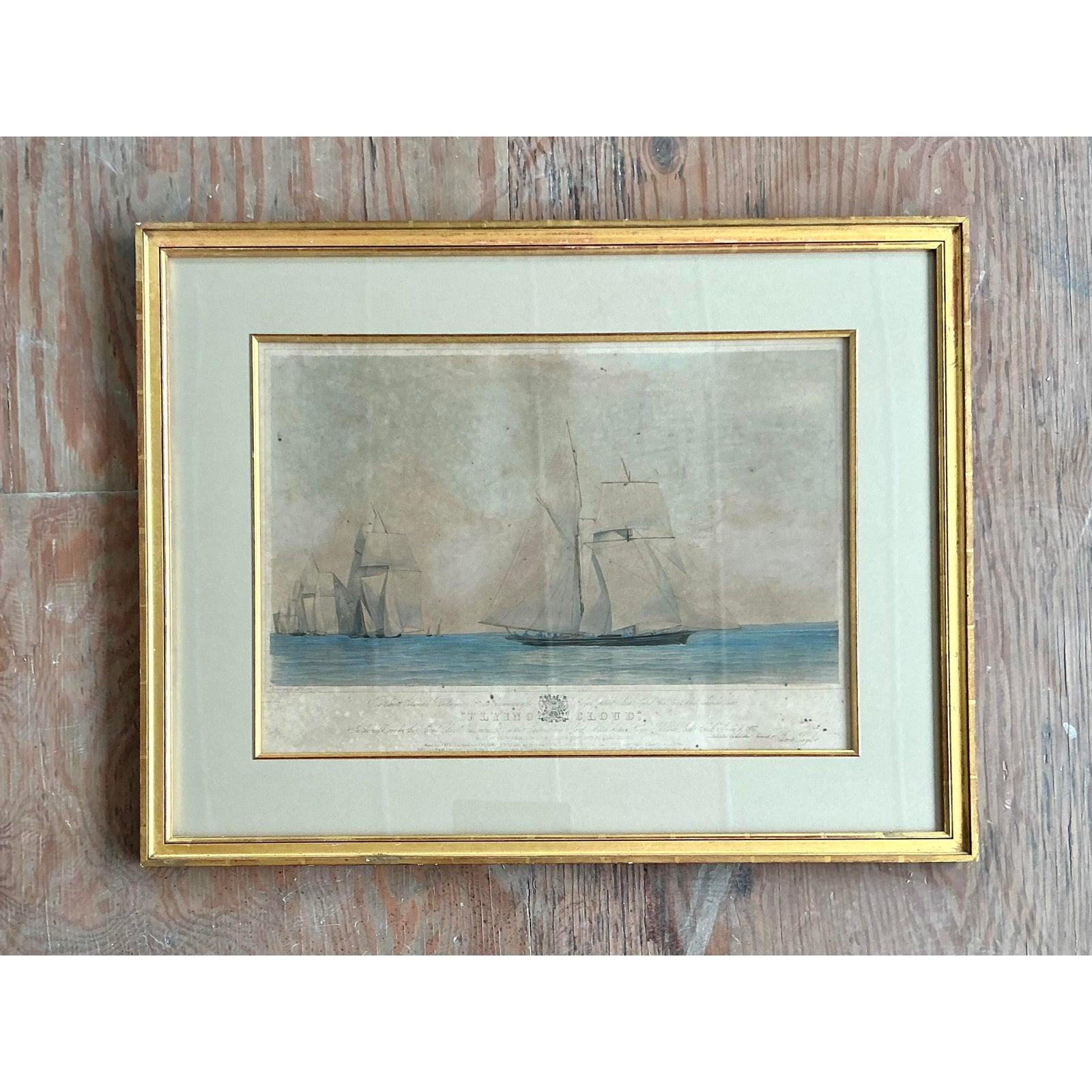 Vintage Boho Hand gefärbt nautischen Druck (Glas) im Angebot