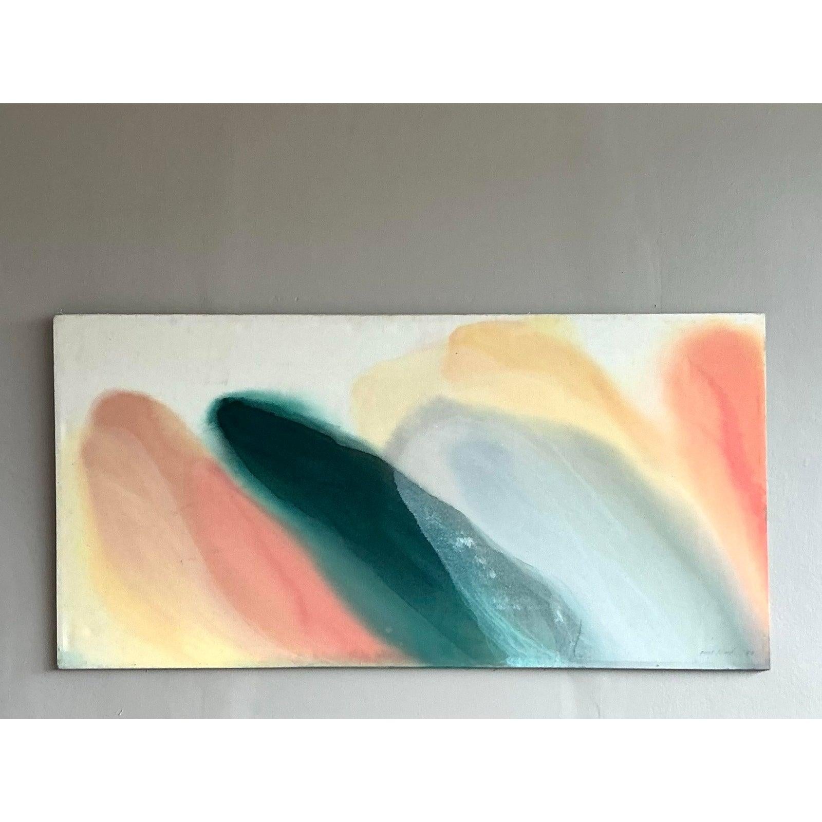 Vintage Boho Monumental Abstraktes Ölgemälde auf Leinwand im Zustand „Gut“ im Angebot in West Palm Beach, FL