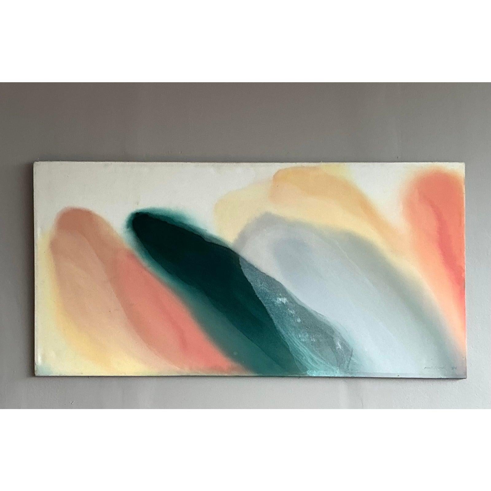 Vintage Boho Monumental Abstraktes Ölgemälde auf Leinwand im Angebot 2