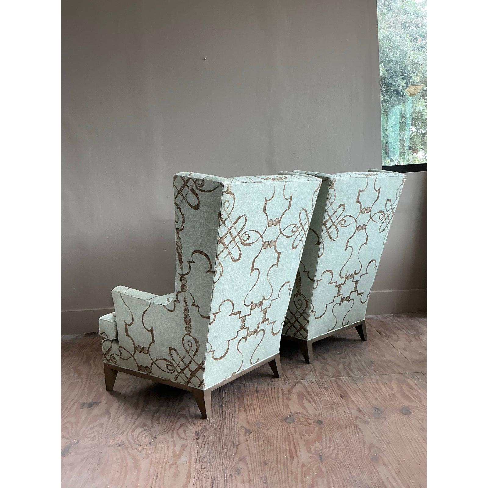 Vintage Boho Donghia Wingback Chairs - A Pair For Sale 1