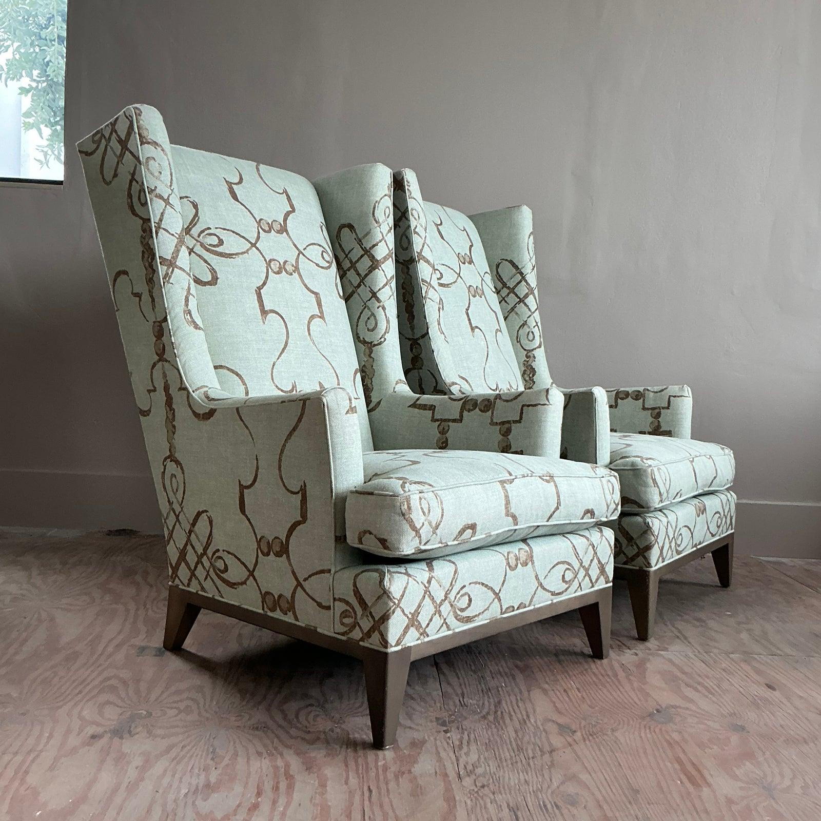 Vintage Boho Donghia Wingback Chairs - A Pair For Sale 4