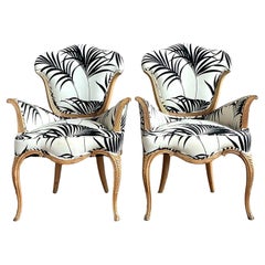 Vintage Regency Palm Lounge Chairs After Grosfeld House - A Pair