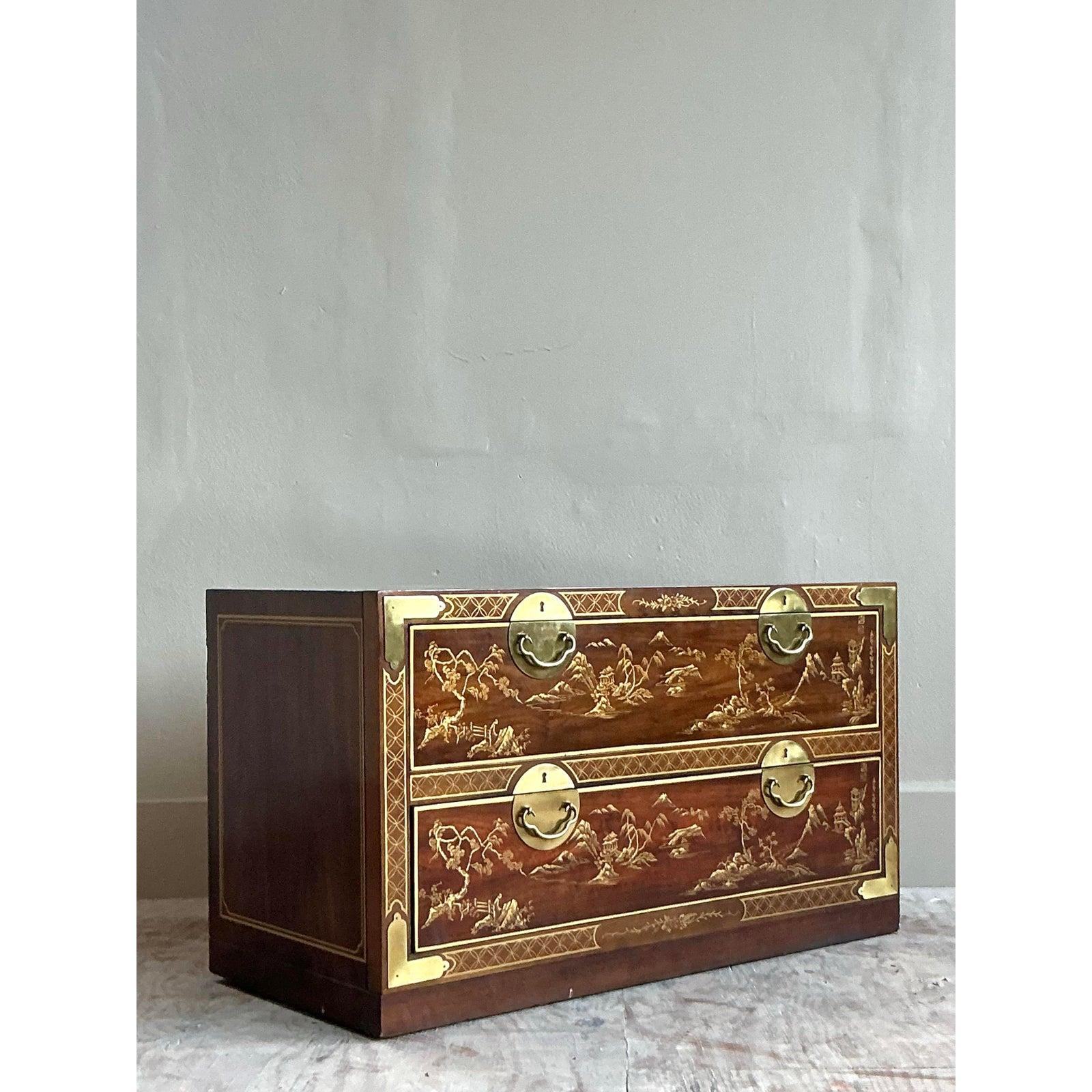 Brass Vintage Asian Drexel Chinoiserie Chest of Drawers For Sale