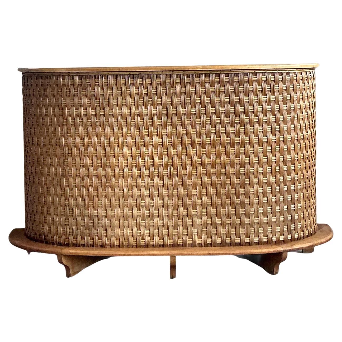 Vintage Boho Woven Rattan Rey Bar For Sale