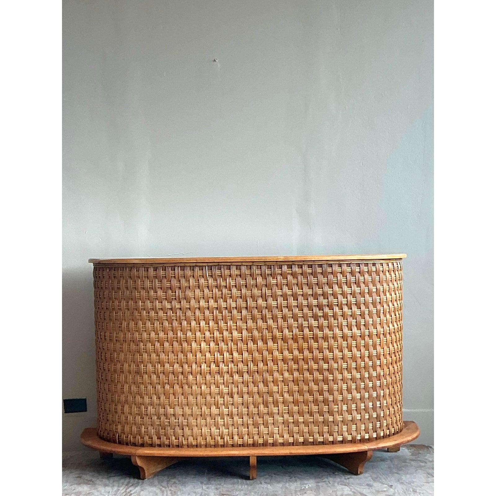 Vintage Boho Woven Rattan Rey Bar For Sale 1