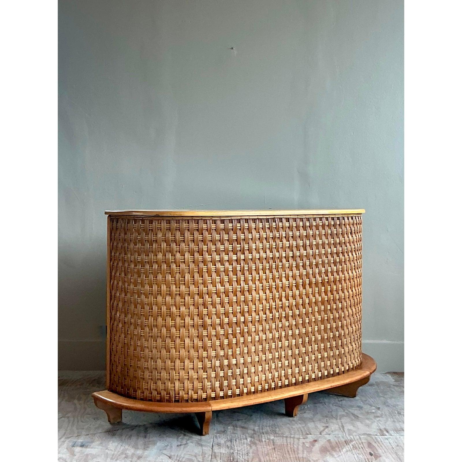 Vintage Boho Woven Rattan Rey Bar For Sale 4