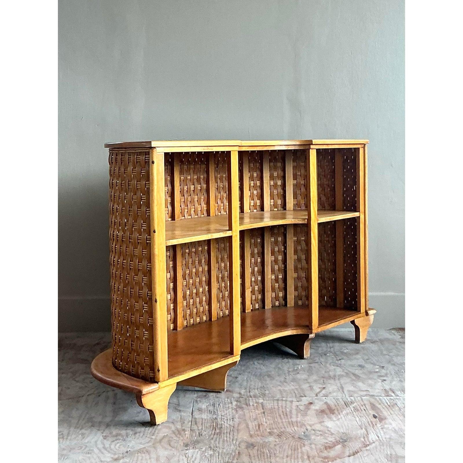 Vintage Boho Woven Rattan Rey Bar For Sale 2