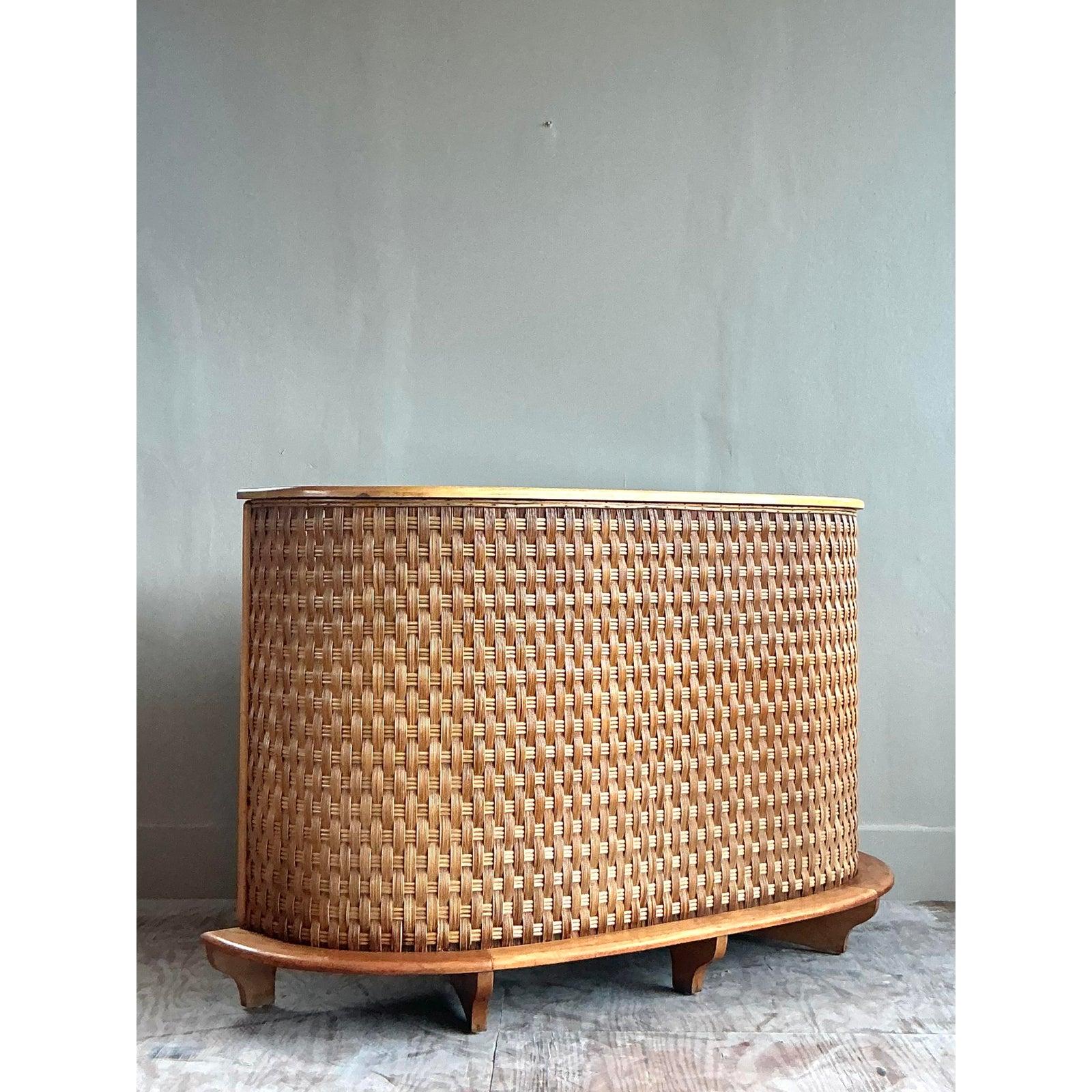Vintage Boho Woven Rattan Rey Bar For Sale 5