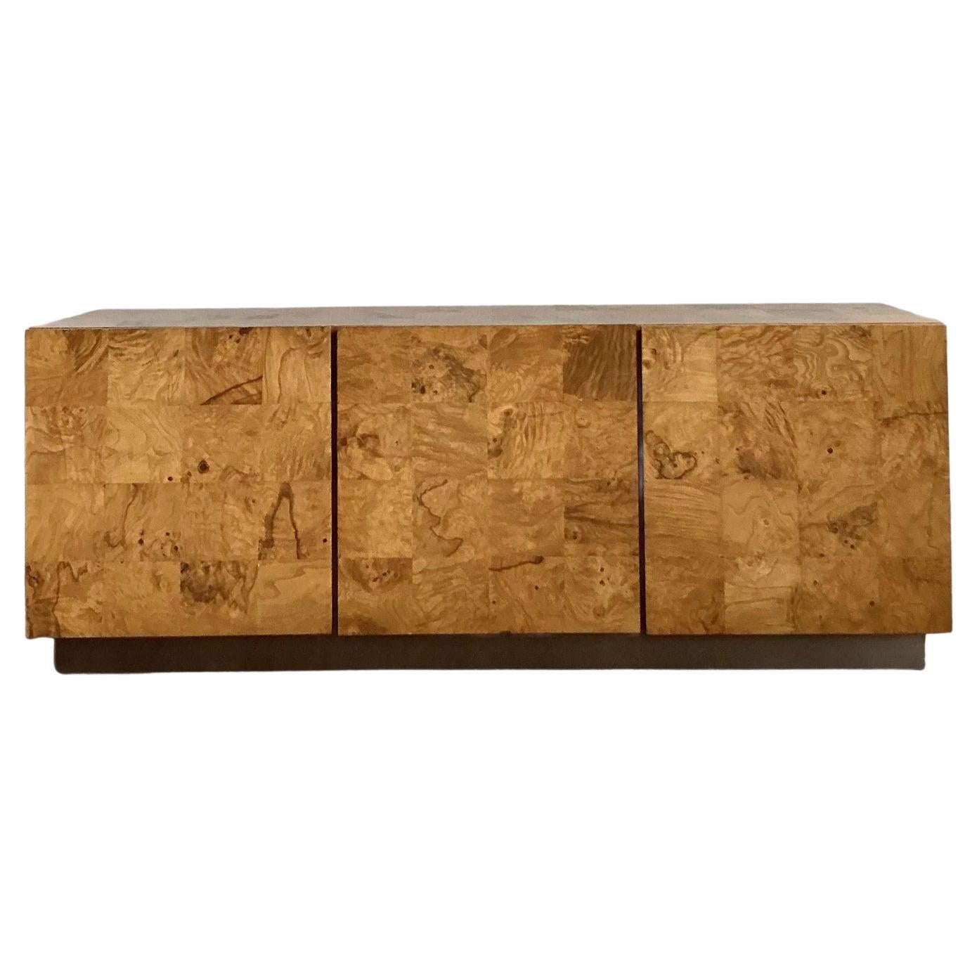 Vintage Boho Burl Wood Credenza After Milo Baughman for Thayer Coggin For Sale