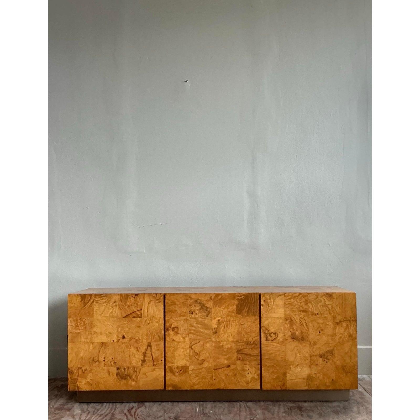 Vintage Boho Burl Wood Credenza After Milo Baughman for Thayer Coggin For Sale 2