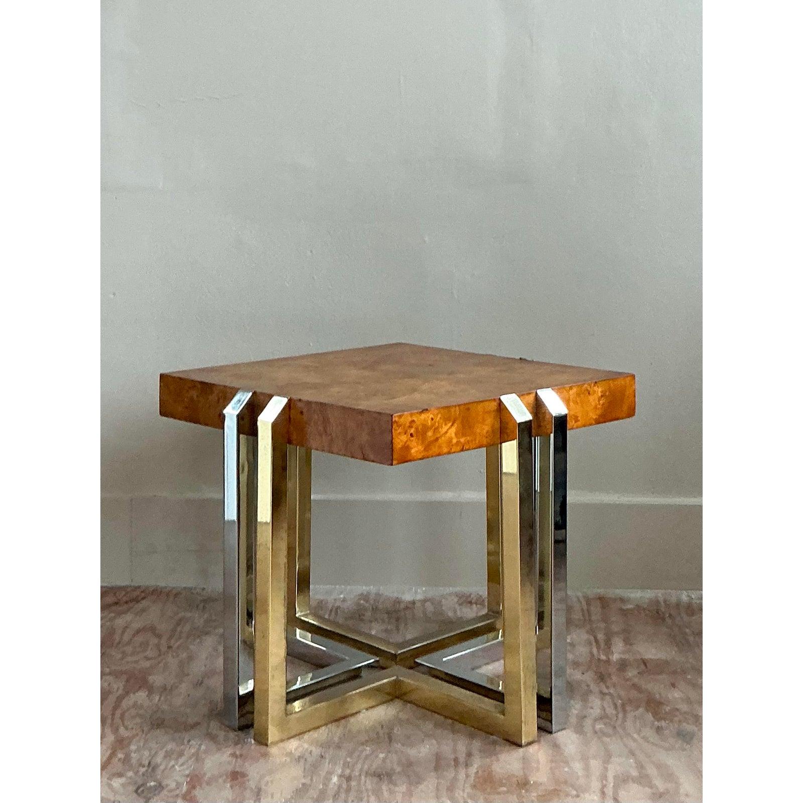 Ottone Tavolino Boho d'epoca in radica e metalli misti in vendita
