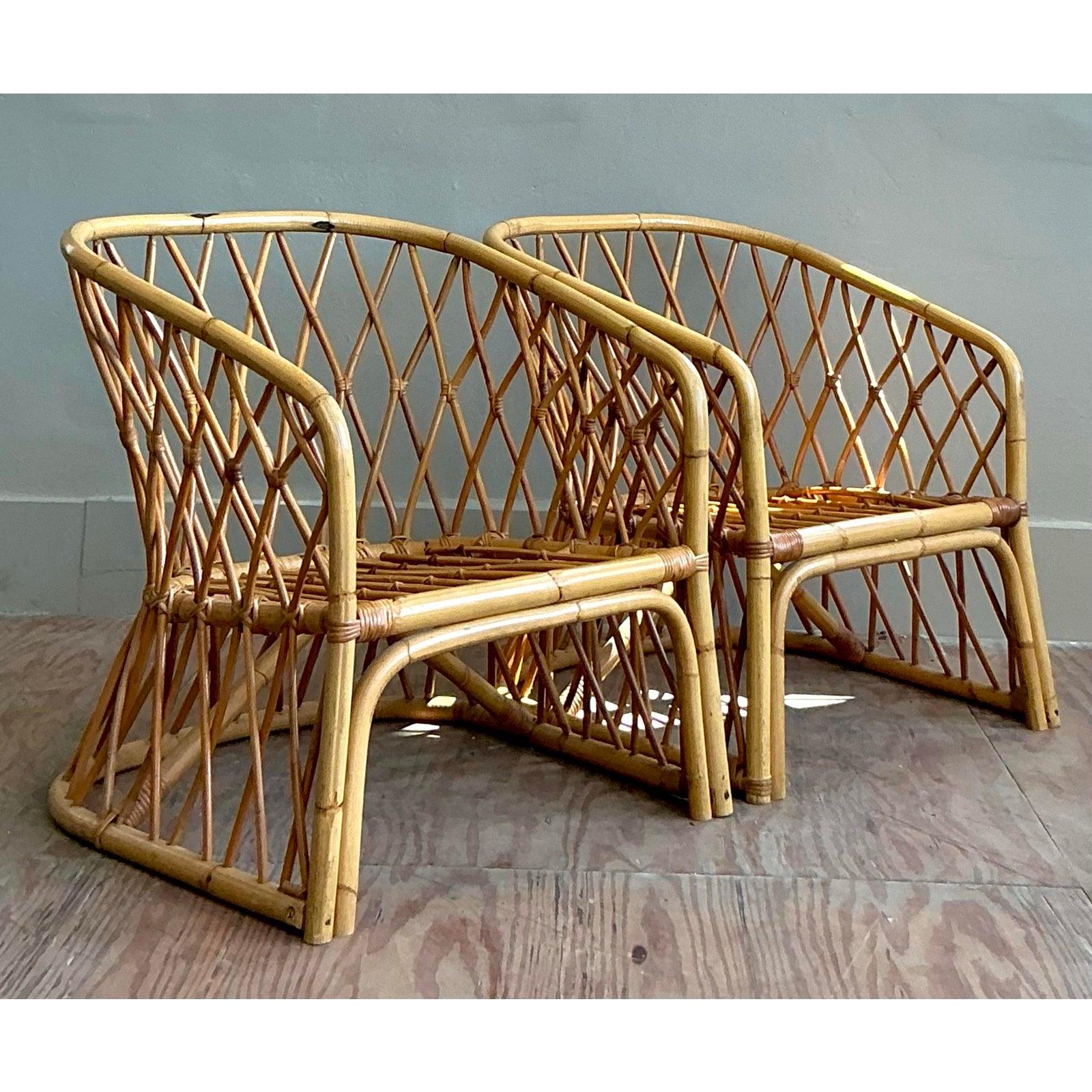 Vintage Coastal Trellis Bent Rattan Loveseat (Naturfaser) im Angebot