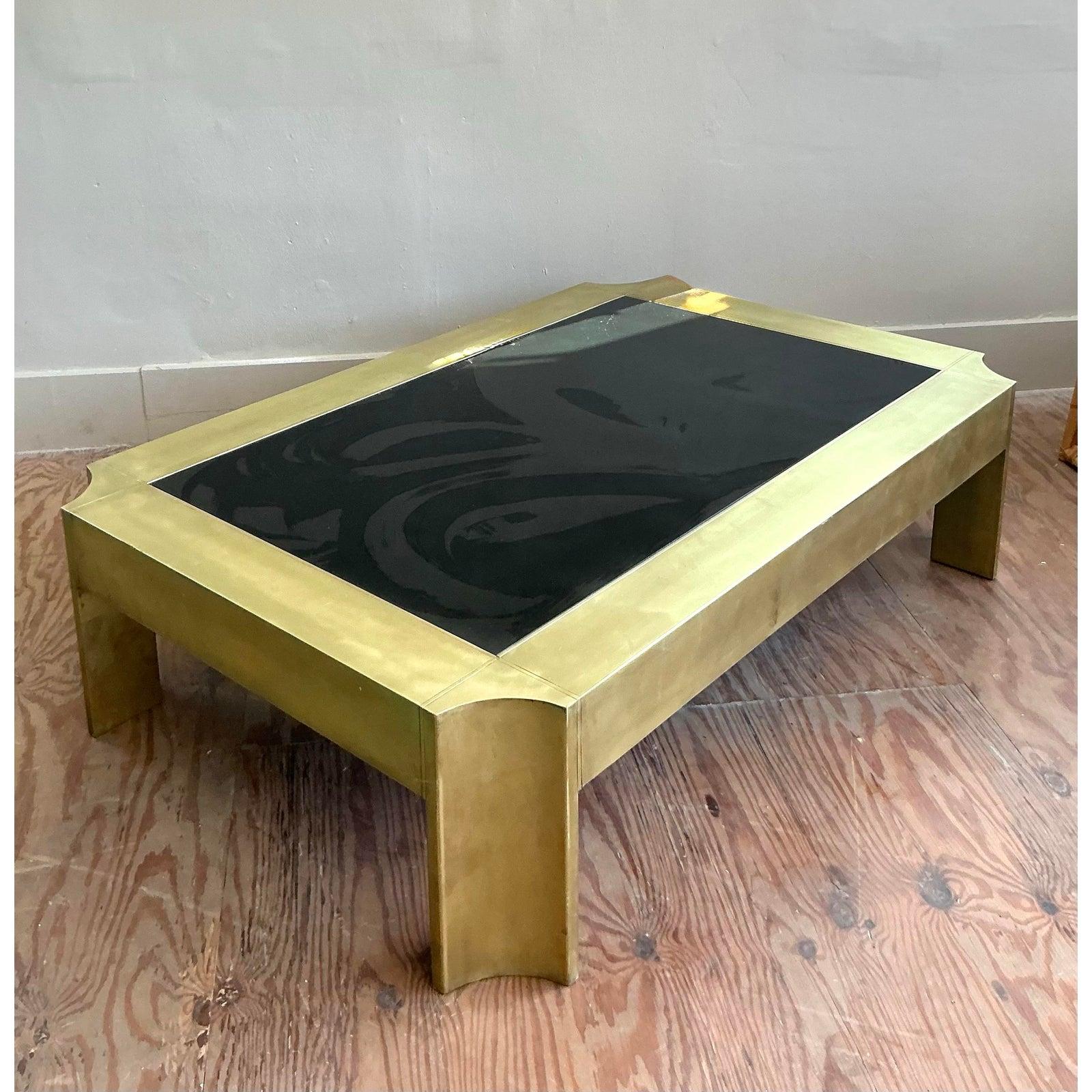 Vintage Boho Notched Brass Coffee Table For Sale 2