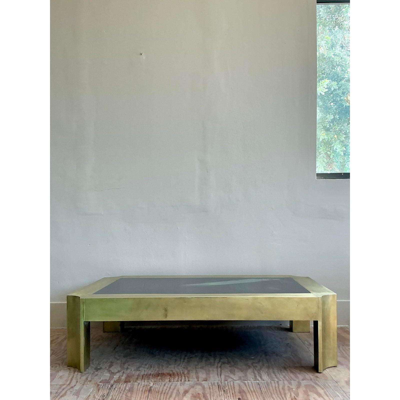 Vintage Boho Notched Brass Coffee Table For Sale 8