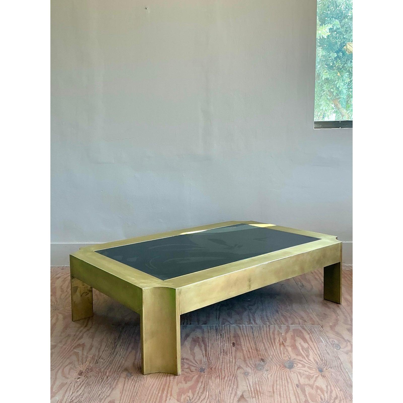 Vintage Boho Notched Brass Coffee Table For Sale 7