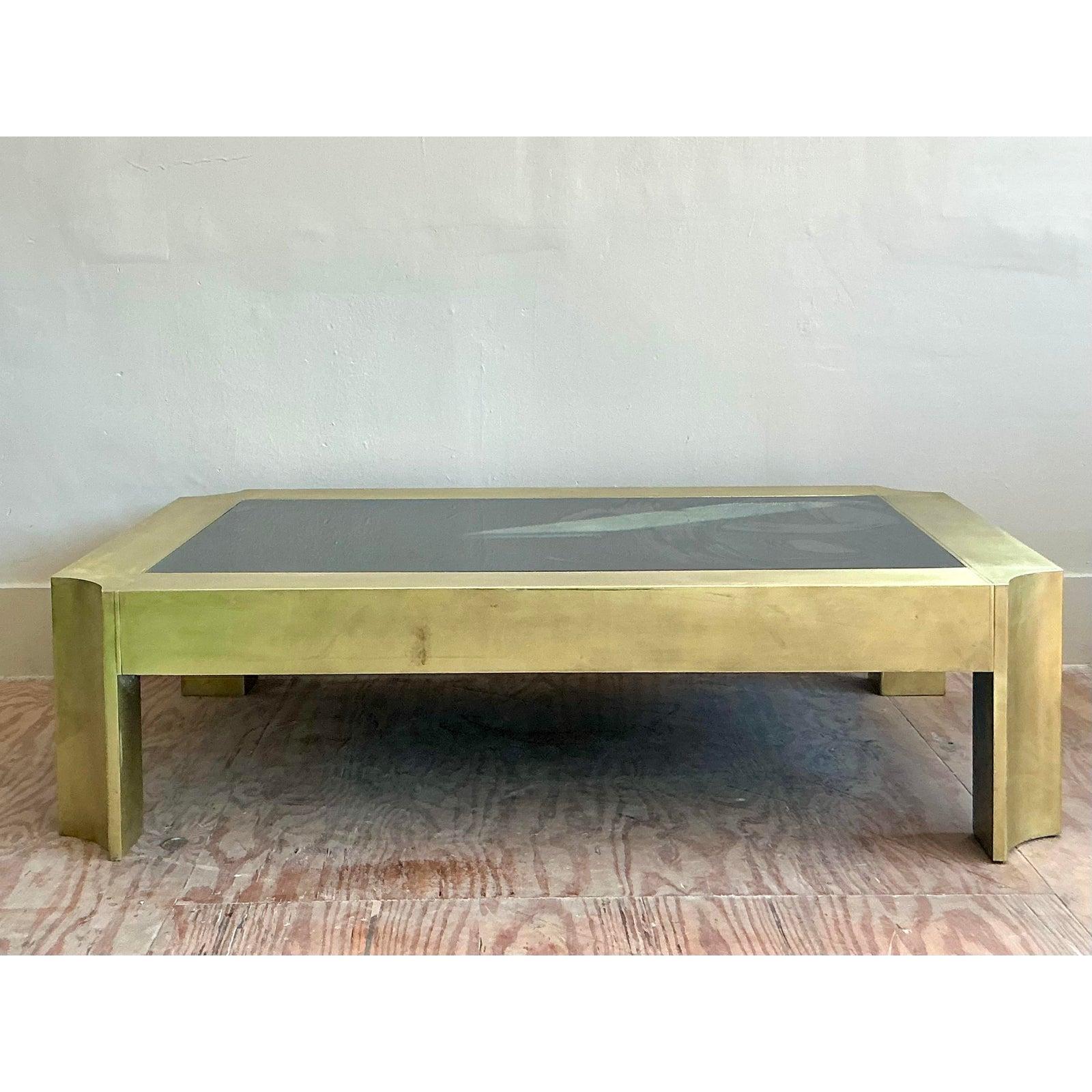 Vintage Boho Notched Brass Coffee Table For Sale 4