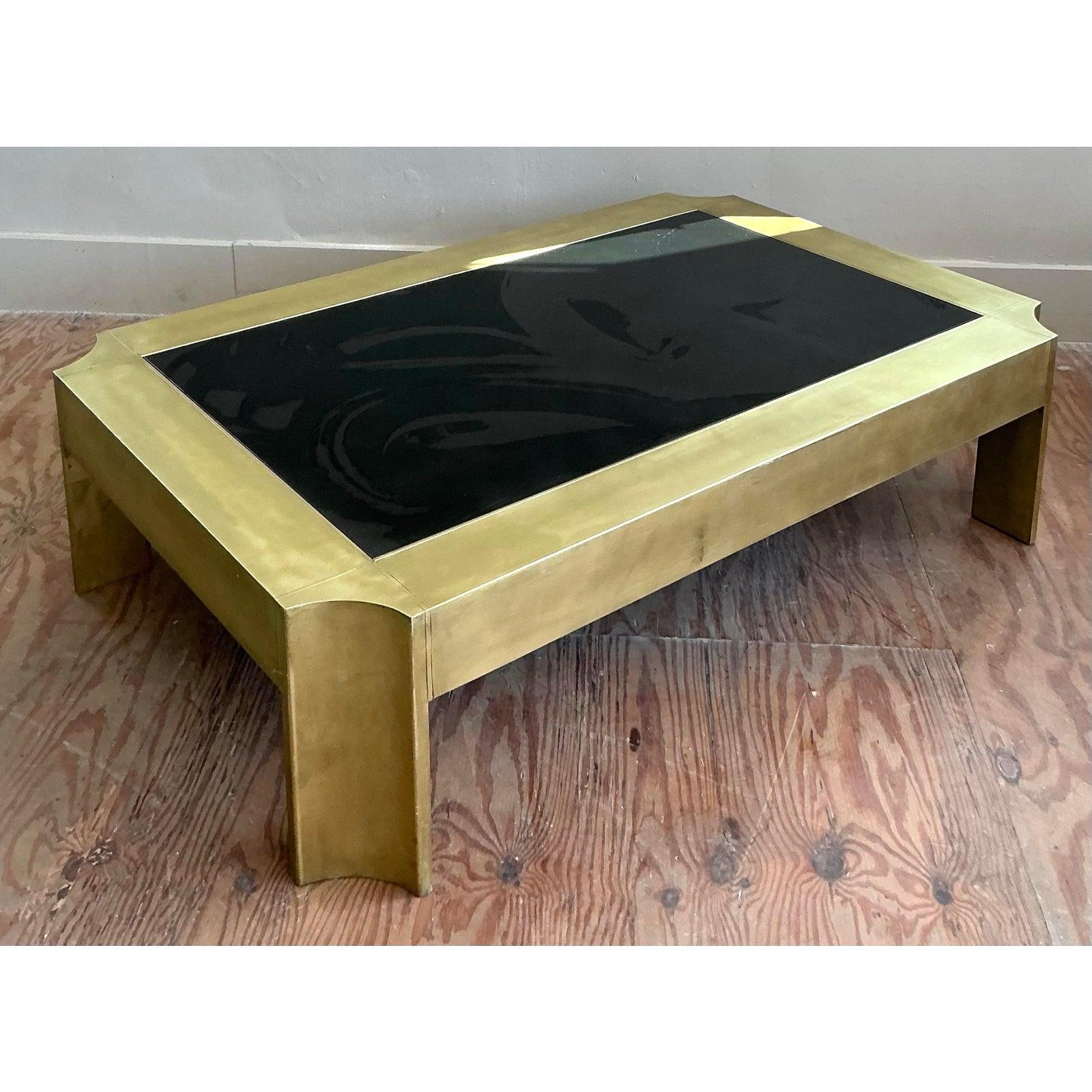Vintage Boho Notched Brass Coffee Table For Sale 5