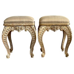 Vintage Italian Casa De Arte Paoletti Carved Stools - A Pair