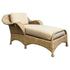 Vintage Coastal McGuire Woven Rattan Chaise Lounge