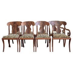 Vintage Regency Flame Mahogany Empire Dining Chairs - Set of 8