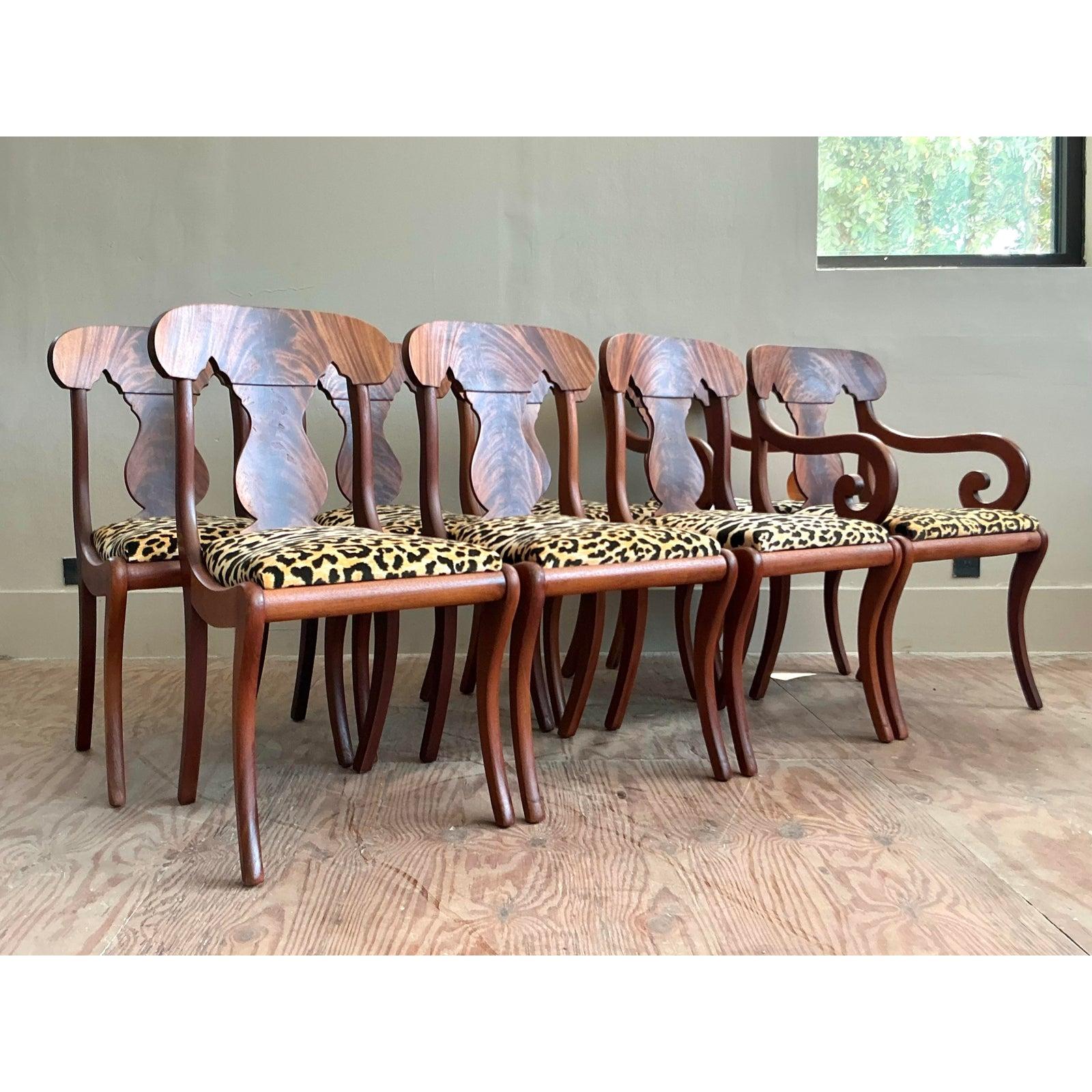 Vintage Regency Flame Mahogany Empire Dining Chairs - Set of 8 In Good Condition For Sale In West Palm Beach, FL