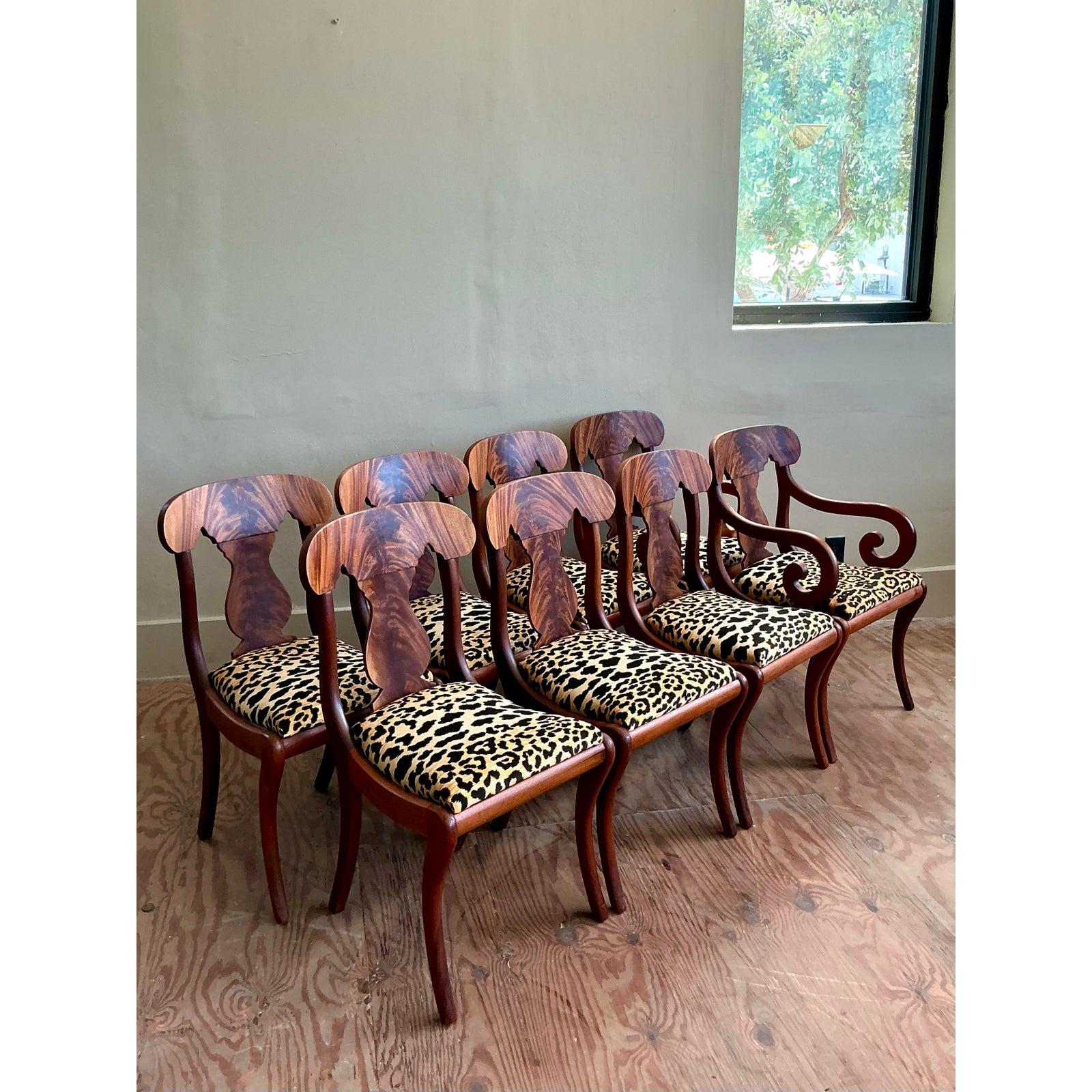 American Vintage Regency Flame Mahogany Empire Dining Chairs - Set of 8 For Sale