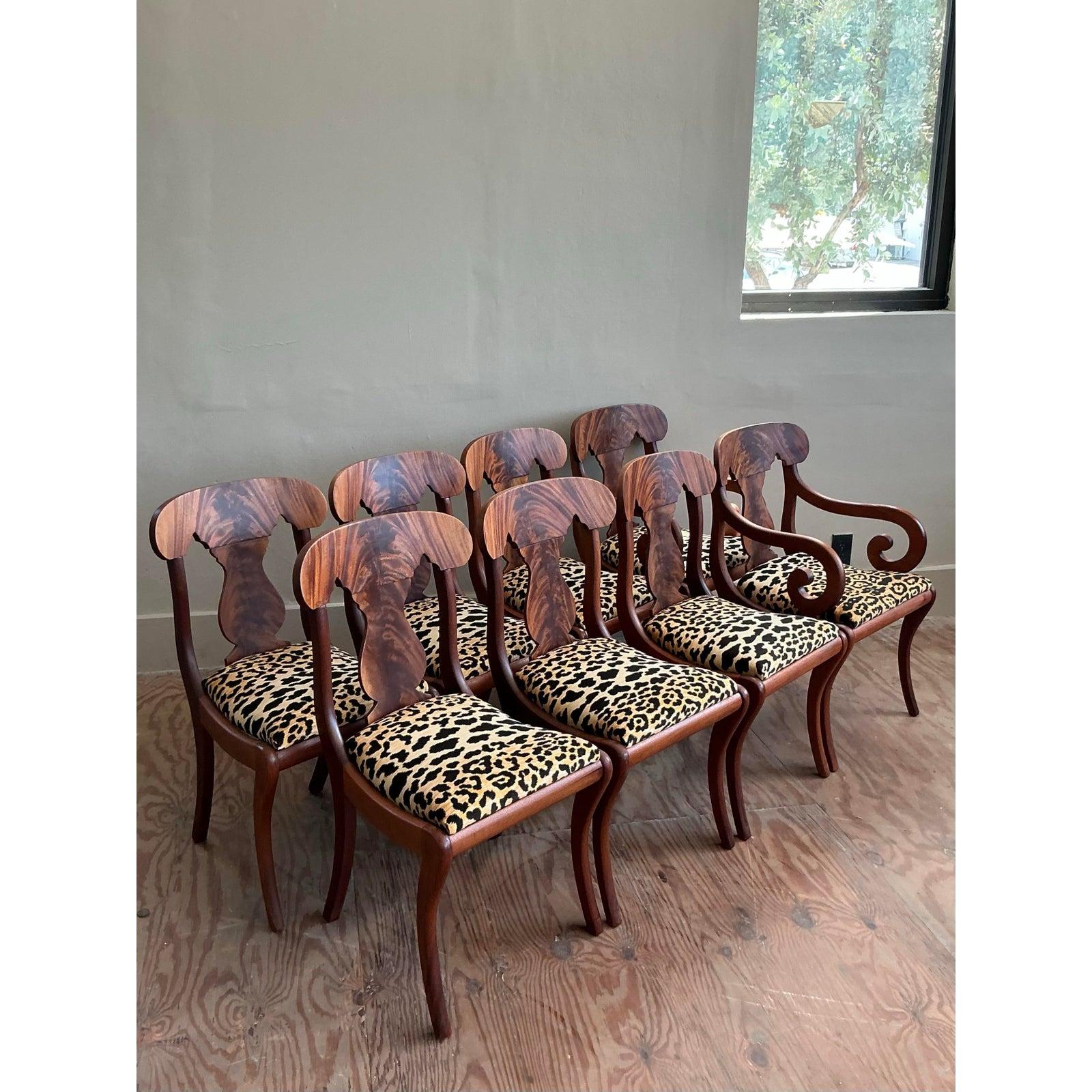 Vintage Regency Flame Mahogany Empire Dining Chairs - Set of 8 For Sale 1