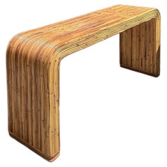 Vintage Tagged Gabriella Crespi Pencil Reed Waterfall Console Table