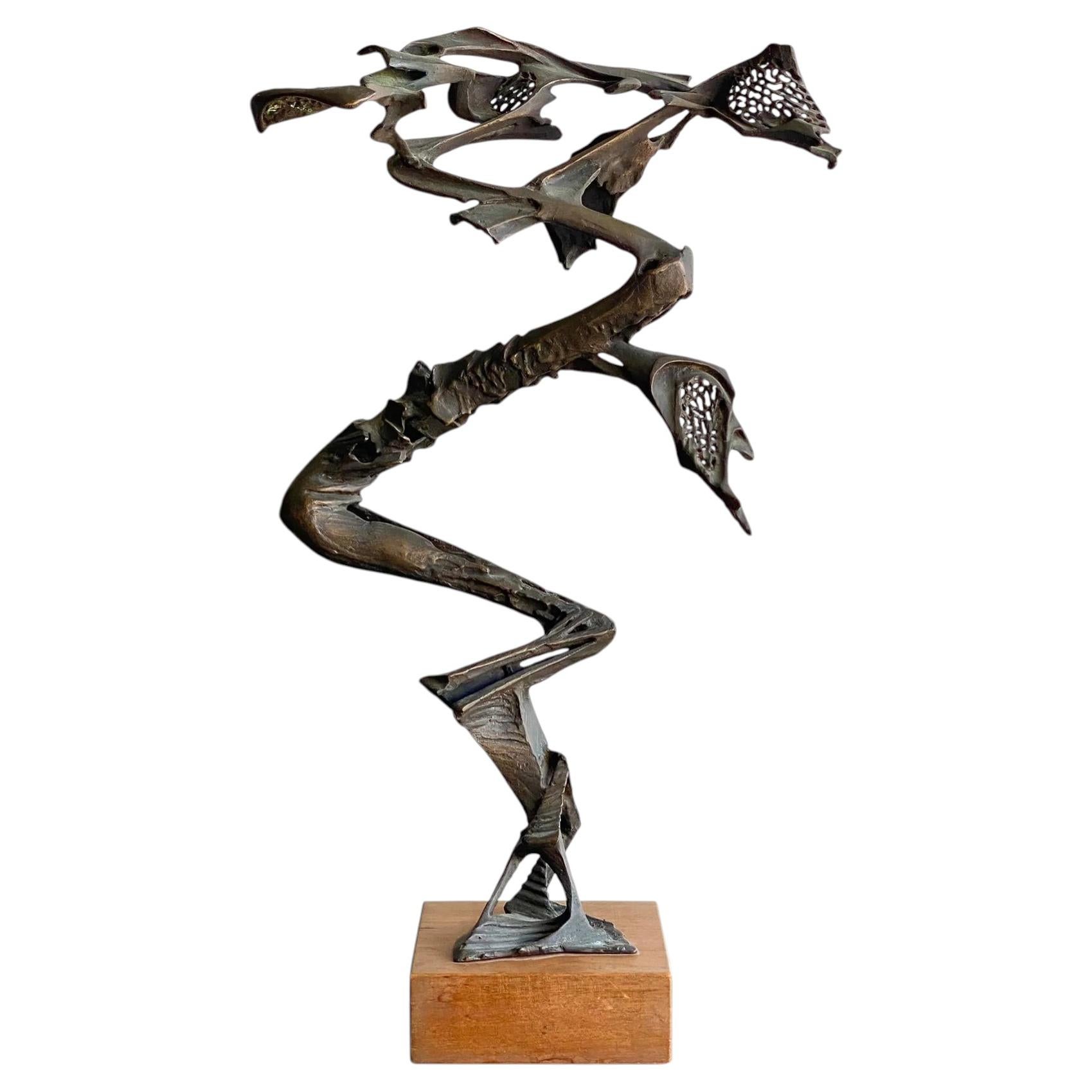 Scultura astratta in bronzo in stile brutalista della metà del secolo, firmata Robert Cool
