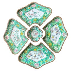 Vintage Chinoiserie Hand Painted Floral Metal Tray Set