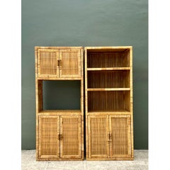 Vintage Woven Rattan Etagere - A Pair