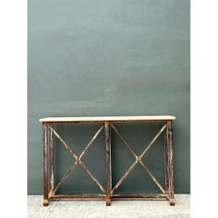 Vintage-Konsole aus patiniertem Metall und Stein