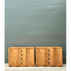 Vintage Deco Burl Wood and Metal Chest Of Drawers - A Pair