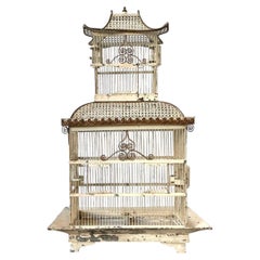 Vintage Distressed Chinoiserie Metal Birdcage