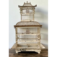 Vintage Distressed Chinoiserie Metal Birdcage
