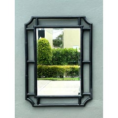 Vintage Serena And Lily Black Rattan Decorative Wall Mirror