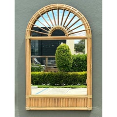 Vintage Boho Arched Rattan Mirror