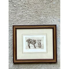 Incisione figurativa di animali, incorniciata